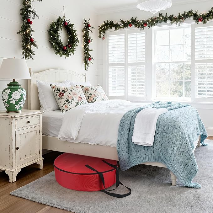 Round Wreath Storage Bag 30-Inch with Zipper - 600D Oxford Fabric Storage Container for Wreaths, Garland, Holiday & Seasonal Decorations, Dust-Proof Protection