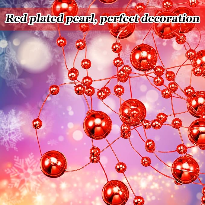 Tondiamo 24 Pcs Artificial Pearl String for Floating Candle Faux Pearls Beads String Garland Centerpiece Decoration for Vases Filler Wedding Spring Holiday Party Decor(Red)