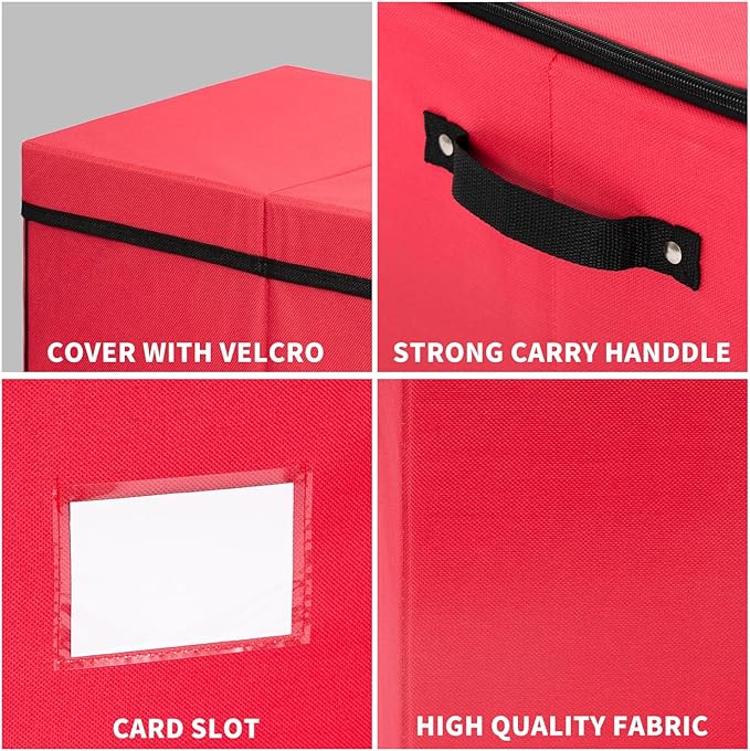DIMESHY Large Christmas Ornament Storage Box With Adjustable Dividers,Ornament Storage Container with 3 Removable Trays for 72 Holiday Decorations,Red