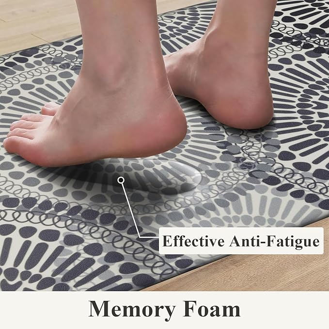 HEBE Anti Fatigue Kitchen Rugs Sets of 2, Non Slip Kitchen Mats for Floor, Waterproof Cushioned Comfort Standing Carpet for Kitchen Sink, Home Office, Laundry Room