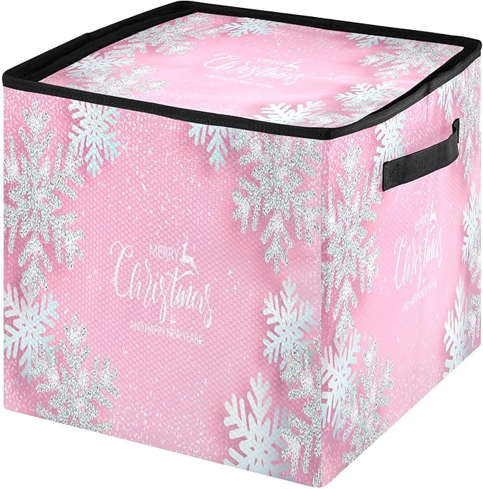 Pink Christmas Snowflake Christmas Ornament Storage Box, 4 Tier Holds Up to 64 Holiday Ornaments Decoration Balls, Holiday Decorations Accessories Xmas Decorations Storage Container with Dividers
