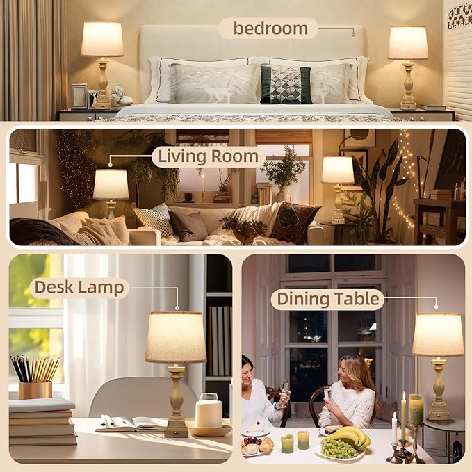 BUPPLEE Touch Lamps for Bedroom Set of 2,Bed-Side Table Lamps with 2 USB Ports, Bedroom Lamps with 3-Way Dimmable,23" Tall Table Lamps for Living Room/Night-Stand, Bonus 2 Bulbs