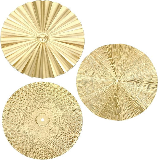 HOFURME 3 Pcs Gold Wall Art Decor, Gold Metal Wall Decor Starburst Round Wall-Hangings for Living Room, Bedroom & Office - Modern Golden Wall-Accents (9.64", 9.64", 9.84", Iron)