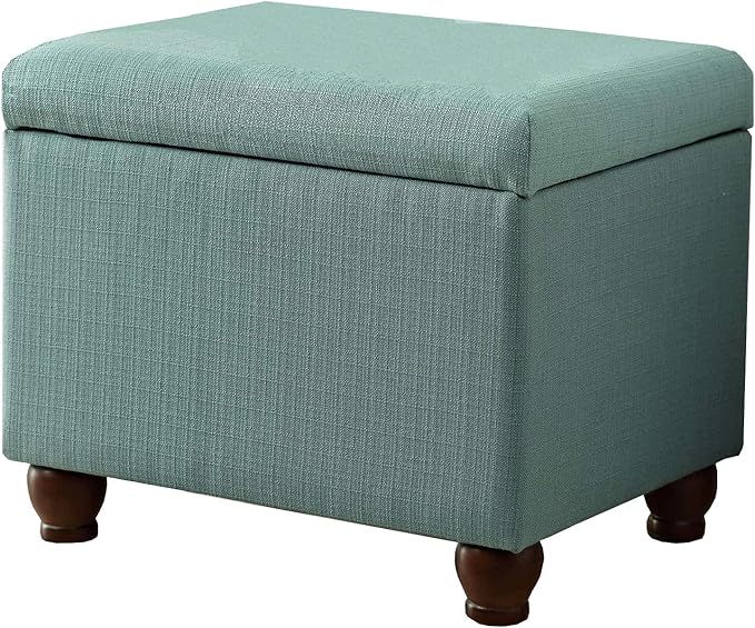 Homepop Home Decor | Upholstered MediumRectangular Storage Ottoman | Hinged Lid Ottoman with Storage for Living Room & Bedroom, Aqua Linen