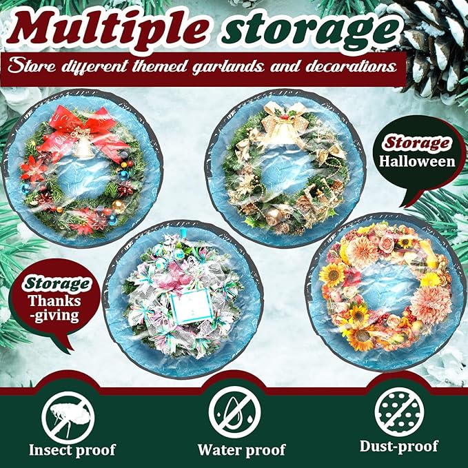 Dunzy 8 Pieces Wreath Container Christmas Wreath Storage Bag Garland Tear Resistant Fabric Round Boxes with Clear Window for Storage for Xmas Holiday Ornament(24×24×7.8 Inch,Blue)