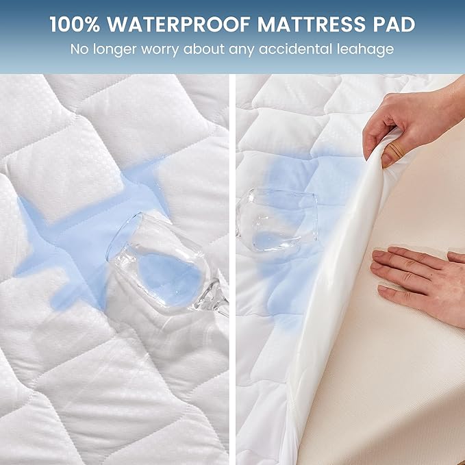 SLEEP ZONE Waterproof Mattress Protector Pad California King Machine Washable, Breathable Mattress Topper with Deep Pockets, All-Season Use, Hotel Quality (California King, White)