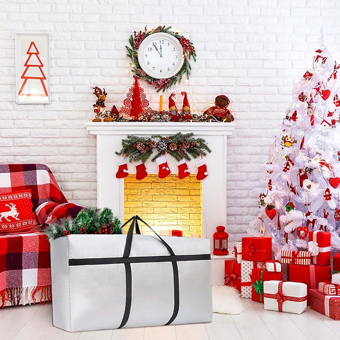 Small Christmas Tree Storage Bag for 4ft Artificial Disassembled Holiday Tree Heavy Duty Xmas Tree Storage Container with Reinforced Handles & Dual Zippers Waterproof Fake Tree Saver Bag (Grey)