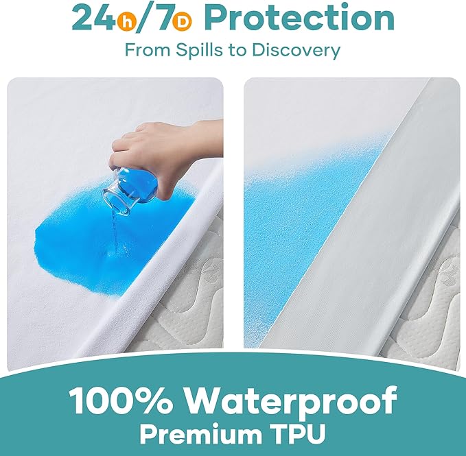 OhGeni 100% Waterproof Mattress Protector, Twin Size, 6''-16'',Fitted Sheet with Deep Pockets, Premium Noiseless Breathable Soft Hypoallergenic Material, Mattresses Cover for Bed