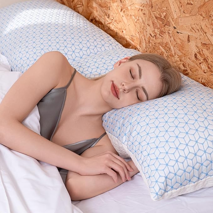 Love Attitude Shredded Memory Foam Pillows Queen Size Set of 2, Cooling Firm Pillows Queen Size 2 Pack for Bed, Adjustable for Side Back Stomach Sleepers
