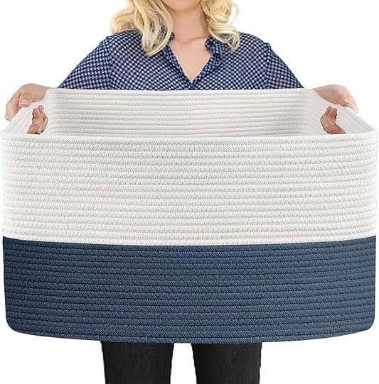 MEGASKET Extra Large Rope Basket, 22" x 17" x 12" Woven Stuffed Animals Storage Bin, Kids Dog Stuff Toy Box Organizer, Living Room Nursery Organization, Big Basket Container for Blankets Clothes