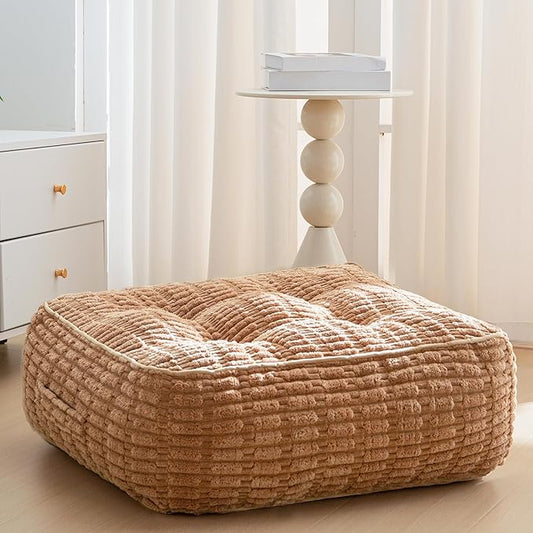 8" Washable Floor Pillow Cushion for Adults, Meditation Cushion Pillow, Removable Tufted Blended Corduroy Cover, Large Square Floor Sitting for Tatami Living Room or Yoga, 22x22 Inch, Machine Washable