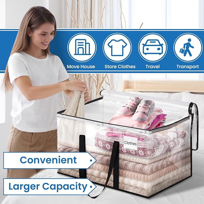 RoomHacks Clear Heavy Duty Extra Large Storage Bags, Reinforced Handles and Double Zippers, Packing Bags Alternative to Moving Boxes (6 Pack)