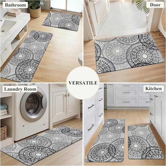 HEBE Anti Fatigue Kitchen Rugs Sets of 2, Non Slip Kitchen Mats for Floor, Waterproof Cushioned Comfort Standing Carpet for Kitchen Sink, Home Office, Laundry Room