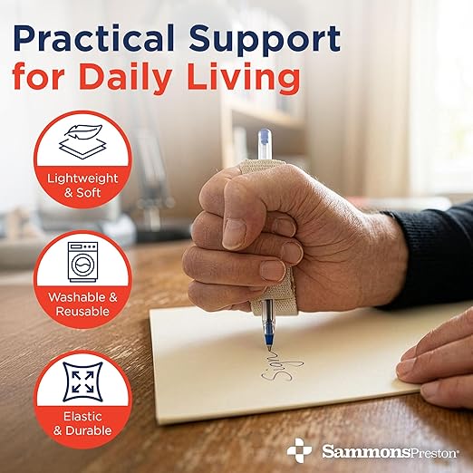 Sammons Preston Heavy-Duty Universal Cuff, Adaptive Utensil Holder for Limited Grip, Fits Forks, Spoons, Toothbrush, Pens, Pencils, Latex-Free Eating Aid, Small/Medium 3"-4" Knuckle Width