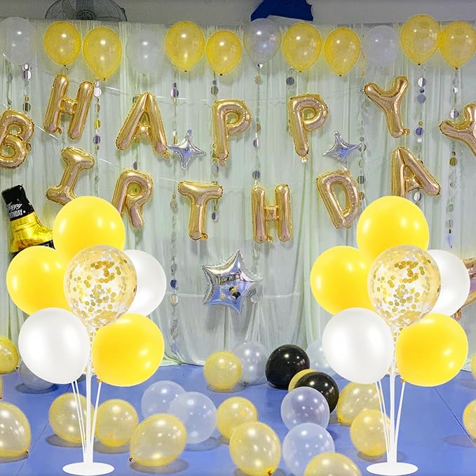 ZJDHPTY Yellow and White Balloon Stand Centerpiece Table Decorations for Bee Sunflower Daisy Birthday Bridal Shower Engagement Wedding Party Decorations(Yellow white set4)