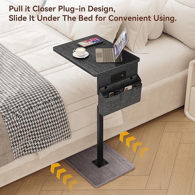 Vagusicc Sofa Armrest Tray Table for Couch - 360° Swivel Height Adjustable Side Table for Small Spaces, Snack Side Table for Bed or Chair, C Shaped End Table Snack Table for Eating Dinner Laptop