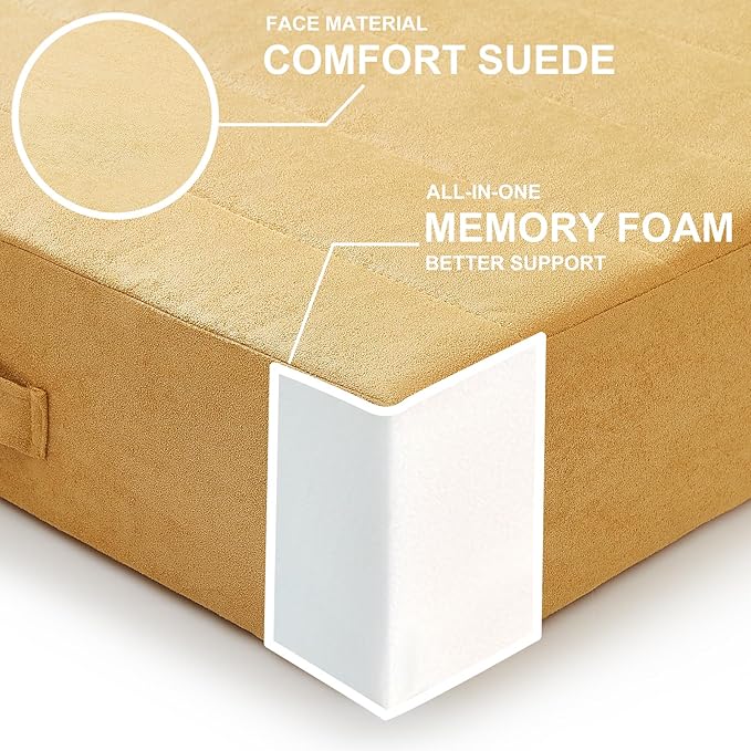 JKMAX 22 inches Floor Pillow for Adults - Large Meditation Cushion with Thick Foam & Soft Tufted Cover - Premium Outdoor Square Floor Cushion Seat - Yoga Pillows for Sitting On Floor - Yellow