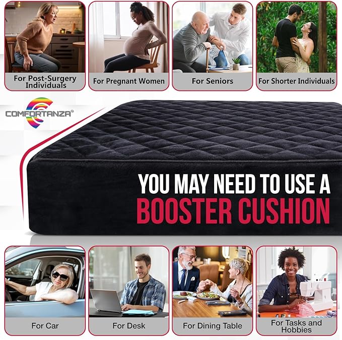 Firm 18x18x3 Memory Foam Seat Cushion for Home, Office, Car - Washable Velvety Cover with Waterproof Layer & Non-Slip Base - Booster Cushion - Sciatica & Back Pain Relief - Brown