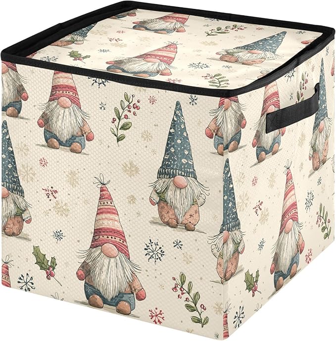 Christmas Gnomes Ornament Storage Basket Box Santa Claus Bells Winter Holiday Storage Container Cube with Adjustable Dividers for 64 Holiday Ornaments or Decorations Keep Clean and Dry for Next Season