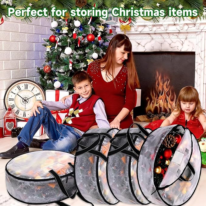 6 Pcs Christmas Wreath Storage Bags 30 inch Dia Round Large Wreath Storage Container, Tear Resistant Wreath Boxes for Storage