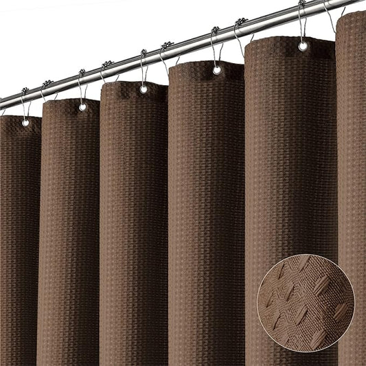 Dynamene 60 inch Stall Shower Curtain - Waffle Weave Heavy Duty Thick Fabric Shower Curtains for Bathroom,Weighted Hotel Spa Luxury Cloth Bath Curtain Set with 10 Plastic Hooks,60x72, Brown
