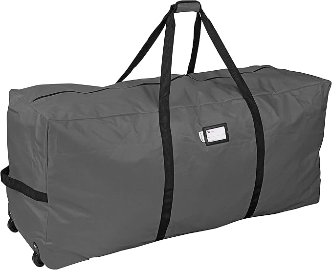 Primode Xmas Rolling Tree Storage Bag, Large Heavy Duty Storage Container, 22" Height X 16" Wide X 50" Long with 2 Wheels and Handles Fits Up to 7.5 Foot Tall Disassembled Holiday Tree (Gray)