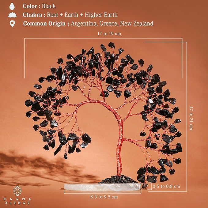 Crystal Tree of Life for Home, Office, Room, Wall Decor to Bring Money & Good Luck, Handmade Black Obsidian Healing Chakra Tree Unique Birthday Gifts for Women, Men, Mom & Dad