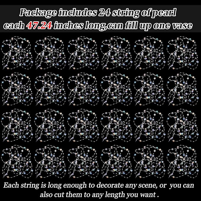 Tondiamo 24 Pcs Artificial Pearl String for Floating Candle Faux Pearls Beads String Garland Centerpiece Decoration for Vases Filler Wedding Spring Holiday Party Decor(Dazzling Color)