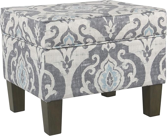 Homepop Home Decor |K7646-A750 | Upholstered Modern Rectangular Storage Ottoman | Hinged Lid Ottoman with Storage for Living Room & Bedroom, Suri Blue
