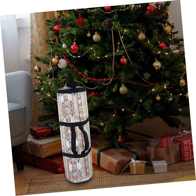 TOVINANNA Christmas Wrapping Paper Storage Organizer Transparent Container Zippered Top for under Bed Closet Wrap Holder for Holiday Decorations and Accessories