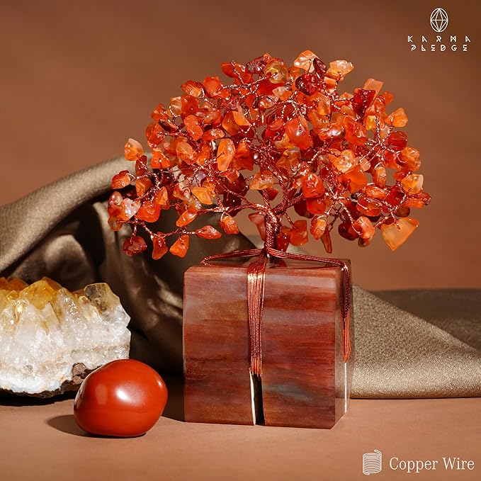 Chakra Tree of Life for Unique Gifts for Mom, Dad, Home and Office Decor, Handmade Carnelian Healing Crystal Tree for Positivity, Money & Good Luck, Birthday Gifts for Women,Mens