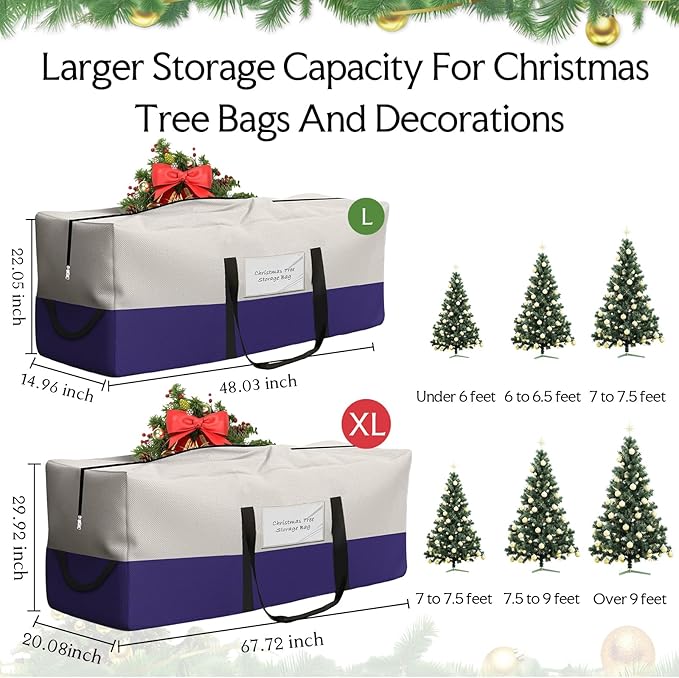 Christmas Tree Bag,Fits Up 8 Ft Tall Artificial Trees,600D Oxford Material,Heavy Duty Tree Bag,Dampproof Storage Bag with Durable Reinforced Handles & Dual Zipper&Transparent Pocket