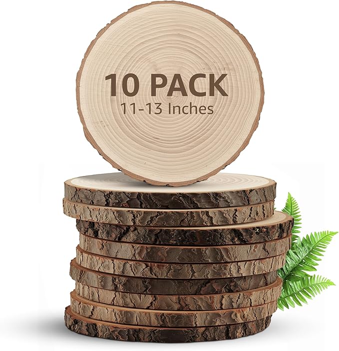 KARAVELLA Large Wood Slices for Centerpieces – Wood Centerpieces for Tables, Rustic Wedding Centerpiece, Natural Wood Slabs, Thin Slices, 11-13 inches (10 Pack)