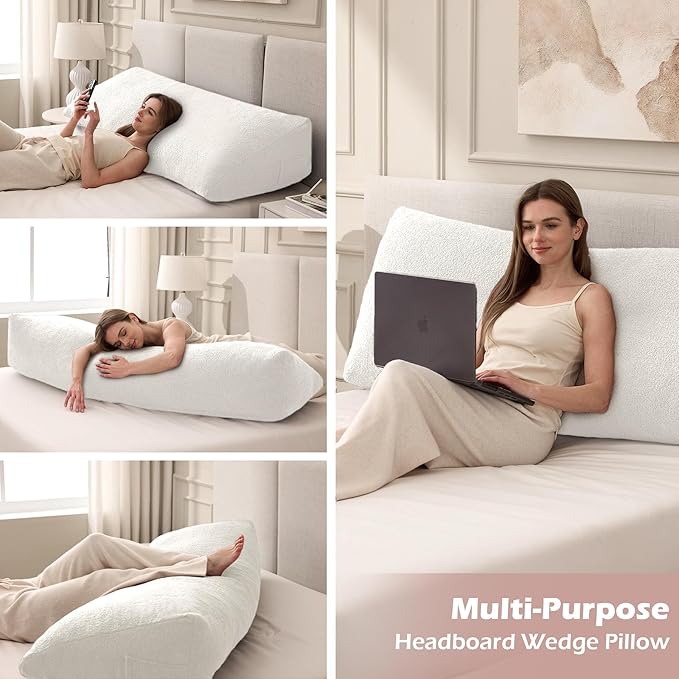 Headboard Pillow Twin, Triangle Bed Wedge Pillow for Headboard, Backrest Pillow for Sitting up, Reading, Working, Headboard Daybed Pillow with Removable Cover for Bed, Dorm Sofa, Beige