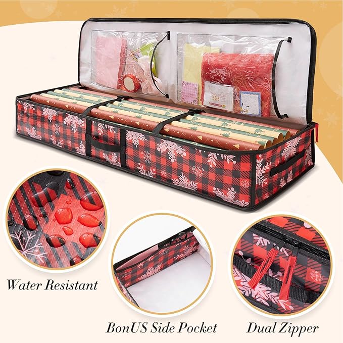 Storage for Wrapping Paper | Large Bags with Handle - Wrapping Storage Organizer with Interior Pockets - for Home Underbed Basement Garage Closet College Dorm Attic