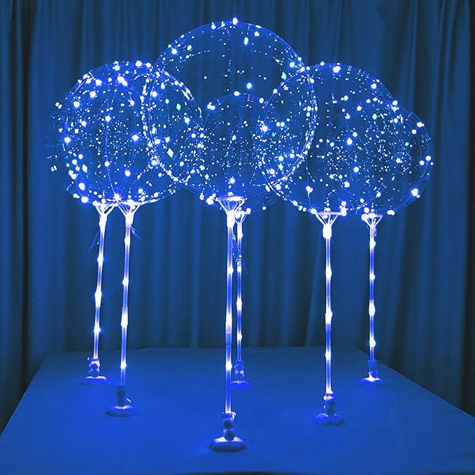 Lightsfever Blue 6pc LED Light up Balloon with sticks, stands and batterys, for tabletop no helium required DIY Kit (blue)