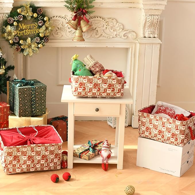 INough Christmas Baskets for Gifts Empty, Baby Basket Collapsible Santa Storage Bins Bright and Festive Gift Storage Container for Christmas, Christmas Decor for Baby/Kids/Nursery Room