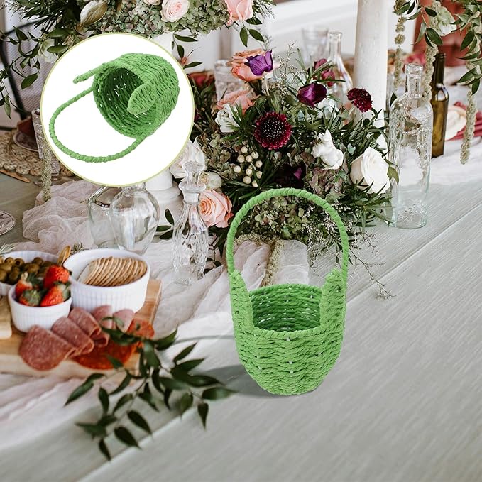 LOGOFUN Handwoven Paper Rope Bunny Ears Basket for Easter Egg Hunt Party Decoration and Candy Storage 8.2x4.9x3.3inches Green