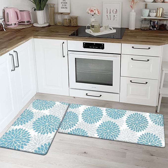 HEBE Anti Fatigue Kitchen Rugs Sets of 2, Non Slip Kitchen Mats for Floor, Waterproof Cushioned Comfort Standing Carpet for Kitchen Sink, Home Office, Laundry Room