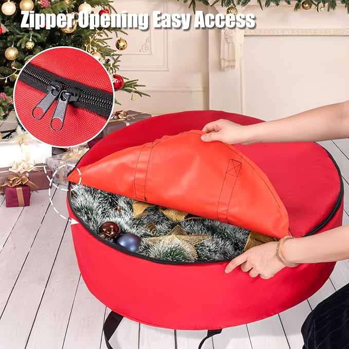 Round Wreath Storage Bag 30-Inch with Zipper - 600D Oxford Fabric Storage Container for Wreaths, Garland, Holiday & Seasonal Decorations, Dust-Proof Protection