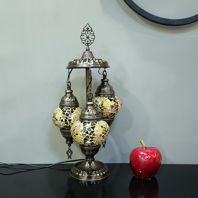 Asylove Turkish Lamp, 3 Globe Turkish Mosaic Table Lamp, Living Room and Office Decoration Lighting 5 inc Globe Total Dimesions 12 x 12 x 24 inch (Colorfull)