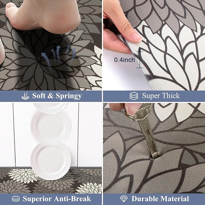 HEBE Anti Fatigue Kitchen Rugs Sets of 2, Non Slip Kitchen Mats for Floor, Waterproof Cushioned Comfort Standing Carpet for Kitchen Sink, Home Office, Laundry Room