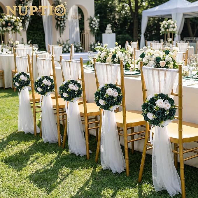 NUPTIO Green Flower Ball Centerpieces: 6 Pcs Artificial Rose Arrangements for Wedding Party Tables Decorations - Fake Silk Floral Kissing Balls for Home St Patrick's Day Christmas Event Dining