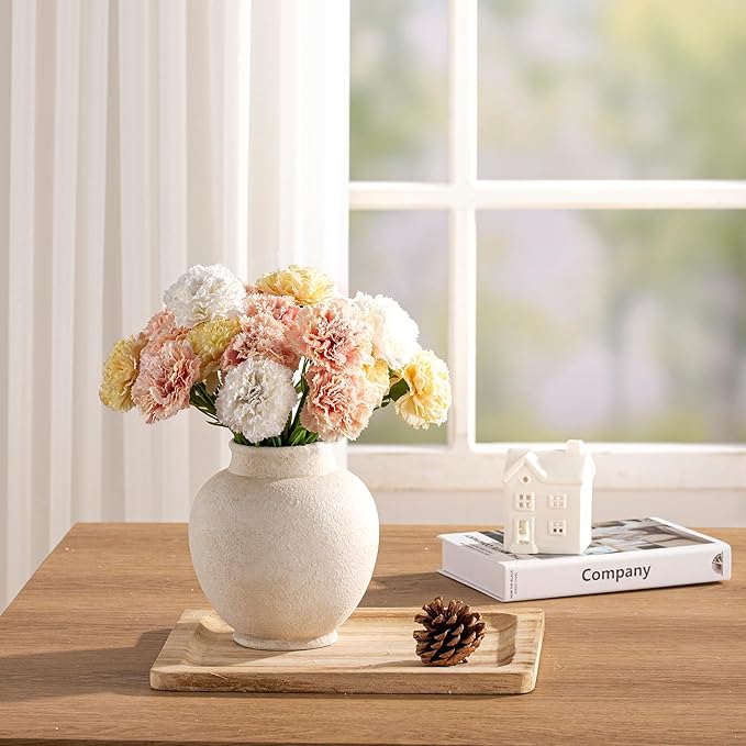 Ceramic Flower Vase, 6.7 Inch White Flower Vase Rustic Farmhouse Decorative Vase Floral Pottery Vases for Home Decor Table Living Room Entryway Mantel Bookshelf Bedroom Bathroom Kitchen - White