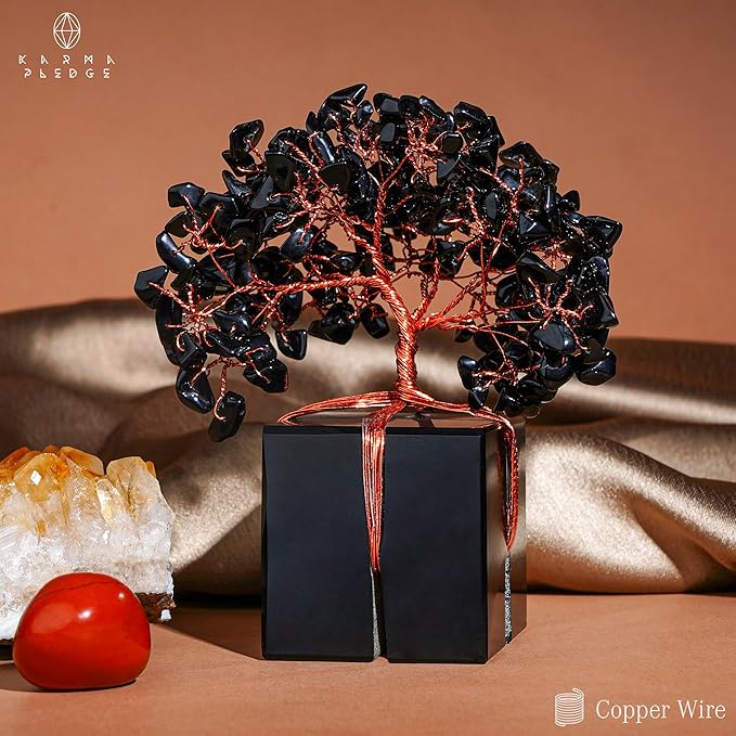Chakra Tree of Life for Unique Gifts for Mom, Dad, Home and Office Decor, Handmade Black Obsidian Healing Crystal Tree for Positivity, Money & Good Luck, Birthday Gifts for Women, Mens