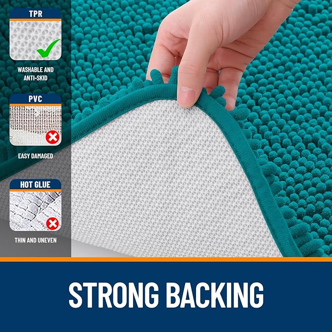 OLANLY Small Bathroom Rugs 24x16, Extra Soft Absorbent Chenille Bath Rugs, Rubber Backing Quick Dry, Machine Washable Bath Mats for Bathroom Floor, Tub and Shower, Home Decor Accessories, Deep Lake