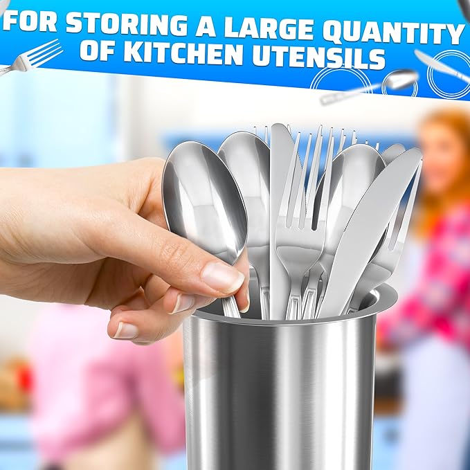 Countertop Utensil Holder Stainless Steel - 5.5 x 4.5" Stainless Steel Utensil Holder for Kitchen and Bars, Odor and Rust Resistant, Durable and Dishwasher Safe, Good for Home and Commercial Use