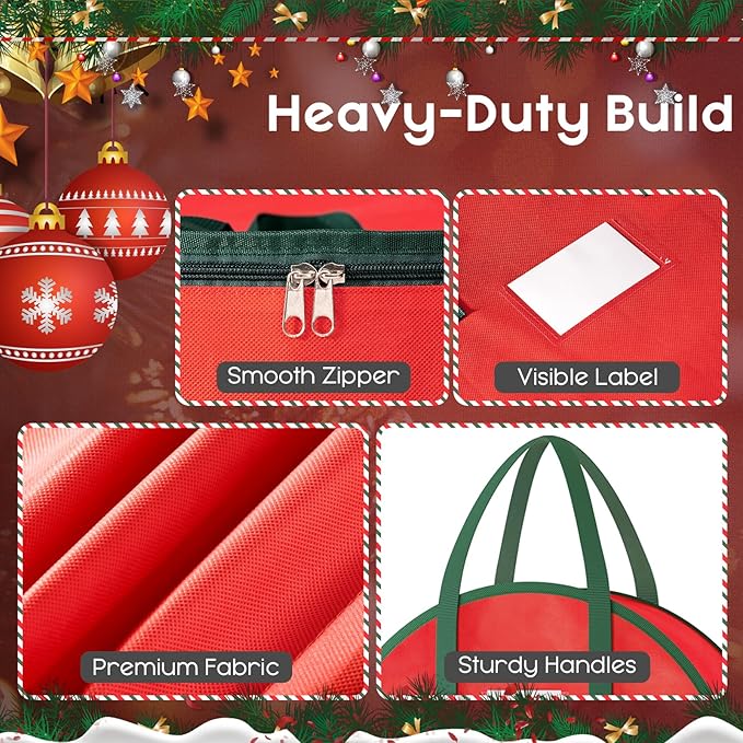 Criusia Wreath Storage Container, 2 Pack Christmas Wreath Storage Bag with Sturdy Handle, Two-way Zipper,Durable Wreath Storage Organizer Box for Holiday Decoration (Red, 36"x8")