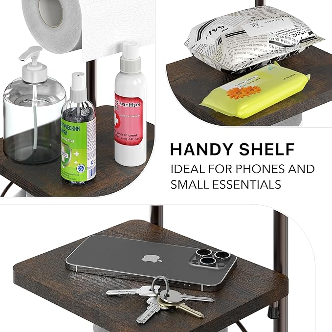 Simple Houseware English Style Bathroom Toilet Tissue Roll Holder Stand with Shelf, Bronze