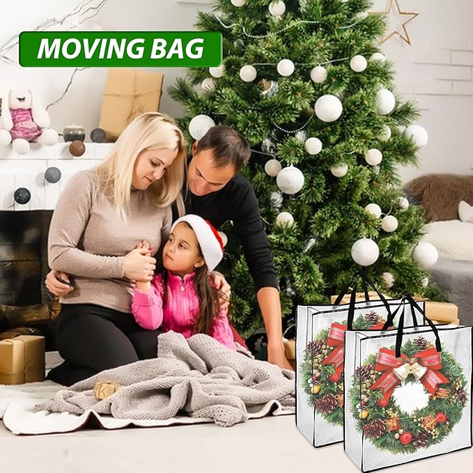 8 Pack Wreath Storage Container, 24 Inch Christmas Wreath Storage Container, Clear Storage Bags with Zipper Sturdy Handles for Seasonal Wreaths, Pillow & Blanket